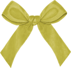 A yellow bow is on the green background