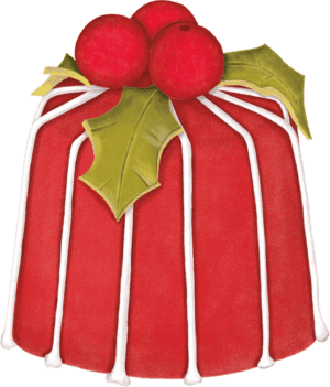 A red and white striped present with holly leaves.