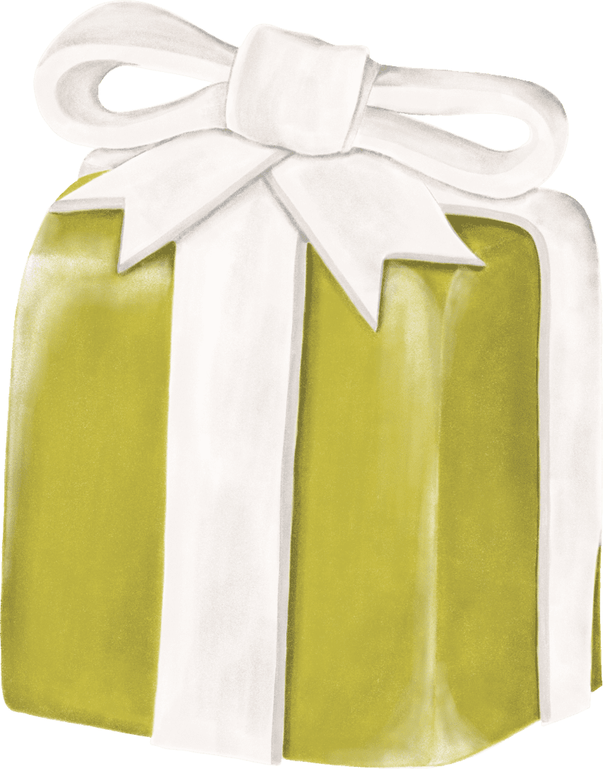 A green and white gift box with a bow.